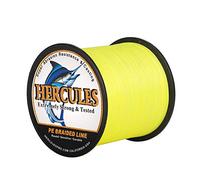 Hercules Super Cast 100M 109 Yards Braided Fishing Line 200 LB Test for Saltwater Freshwater PE Braid Fish Lines Superline 8 Strands - Flourescent Yellow, 200LB (90.7KG), 0.75MM