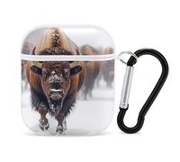 Herd of Bison Snowy Day Compatible with AirPods 1/2 Case Cover with Hanging Buckle Hard Case Charging Visible LED