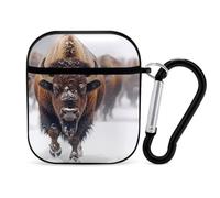 Herd of Bison Snowy Day Compatible with AirPods 1/2 Case Cover with Hanging Buckle Hard Case Charging Visible LED