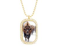 Herd of Bison Snowy Day Women's Square White Diamond Necklace Adjustable Pendant Chain Gift for Mom