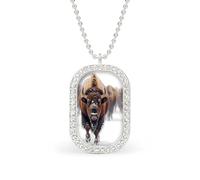 Herd of Bison Snowy Day Women's Square White Diamond Necklace Adjustable Pendant Chain Gift for Mom