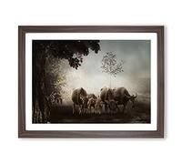 Herd of Buffalo Modern Framed Print | A4 Walnut Framed Wall Art | Ready to Hang | Modern Animal Picture | Living Room Bedroom Lounge Office