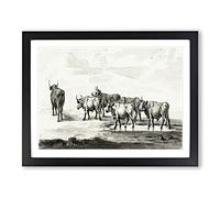 Herd Of Bulls By Jean Bernard Vintage Framed Print | A3 Black Framed Wall Art | Ready to Hang | Classic Nature Picture | Living Room Bedroom Lounge Office