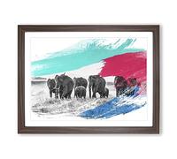 Herd of Elephants No.1 V2 Modern Framed Print | A2 Walnut Framed Wall Art | Ready to Hang | Modern Animal Picture | Living Room Bedroom Lounge Office