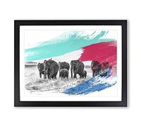 Herd of Elephants No.1 V2 Modern Framed Print | A4 Black Framed Wall Art | Ready to Hang | Modern Animal Picture | Living Room Bedroom Lounge Office