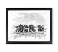 Herd of Elephants No.1 V3 Modern Framed Print | A2 Black Framed Wall Art | Ready to Hang | Modern Animal Picture | Living Room Bedroom Lounge Office