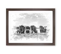 Herd of Elephants No.1 V3 Modern Framed Print | A4 Walnut Framed Wall Art | Ready to Hang | Modern Animal Picture | Living Room Bedroom Lounge Office