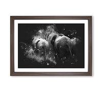 Herd of Elephants Paint Splash Framed Print | A2 Walnut Framed Wall Art | Ready to Hang | Modern Animal Picture | Living Room Bedroom Lounge Office