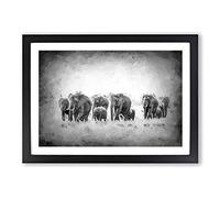 Herd of Elephants Roaming in Abstract Framed Print | A2 Black Framed Wall Art | Ready to Hang | Abstract Animal Picture | Living Room Bedroom Lounge Office