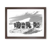 Herd of Elephants Vol.1 V1 Modern Framed Print | A4 Walnut Framed Wall Art | Ready to Hang | Modern Animal Picture | Living Room Bedroom Lounge Office