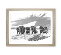 Herd of Elephants Vol.1 V1 Modern Framed Wall Art Print, Ready to Hang Picture for Living Room Bedroom Home Office Décor, Oak A2 (64 x 46 cm)