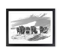 Herd of Elephants Vol.1 V1 Modern Framed Wall Art Print, Ready to Hang Picture for Living Room Bedroom Home Office Décor, Black A3 (46 x 34 cm)