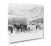 Herd of Horses Canvas Print | Gallery Wrapped 30mm Frame Wall Art | 14x14 inches | Ready to Hang | Abstract Animals Picture | Living Room Bedroom Lounge Office