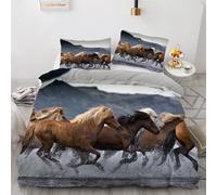 Herd Of Horses Duvet Cover Sets Bedding Set Single Size - 135x200cm Animal Horses Running On The River Soft Luxury Anti Allergic Duvet Set, Easy Care and Breathable Microfiber Covers With 2 Pillowcase