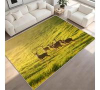 Herd of Sika Deer Non-Slip Flannel Rug 180x270 cm Area Rugs 3D Grassland Wildlife Soft Low Pile Indoor Carpet Suitable for Bedrooms Studies Living Rooms and Hallways (6x9ft) c-210