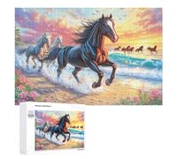 Herd Running Through Sunset Waves 1000 Piece Jigsaw Puzzle for Seniors Quiet Indoor Time Memory Training Gift for Daily Leisure 1000 PCS