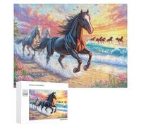 Herd Running Through Sunset Waves 500 Piece Jigsaw Puzzle for Seniors Home Leisure Puzzle Thinking Practice Gift for Comfort 500 PCS
