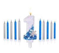 Herdear 2.8" Frozen Birthday Candles Snowflake Number Candles with 10 Pcs Long Thin Candles Blue Number 0-9 for Cake Topper Birthday Frozen Birthday Supplies(Number 1)