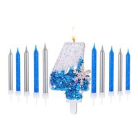 Herdear 2.8" Frozen Birthday Candles Snowflake Number Candles with 10 Pcs Long Thin Candles Blue Number 0-9 for Cake Topper Birthday Frozen Birthday Supplies(Number 4)