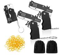 Herdear 2 Collapsible Rubber Band Gun with 120 Elastic Bands, Black | Metal Folding Launcher Keychain, Party Game for Indoor Outdoor, Elastic Shooting Toy with Storage Bags, Portable Design