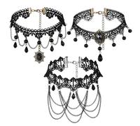 Herdear 3 Pieces Lace Choker Necklace Set Women's Black Lace Chain Vintage Choker Lolita Costume Accessories for Halloween Party (Classical)