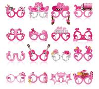 Herdear 32 Pcs Pink Cowgirl Paper Glasses Western Cowgirl Photo Booth Props Let's Go Disco Bachelorette Party Decorations Girls Eyeglasses for Wild West Cowboy Girls Birthday Party Favor Supplies