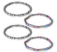 Herdear 4 Pcs Magnetic Hematite Ankle Bracelets for Women Men Beaded Magnetic Anklets Bracelets Energy Anklets Foot Jewelry Ankle Chain, 2 Styles