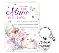 Herdear Birthday Card Mum with Love Envelope and Keyring from Daughter Son Set Birthday Mum Card Mother Greeting Cards for Women Mother Gifts