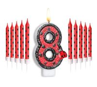 Herdear Ladybird Number 1-9 Birthday Cake Candle Numbers Birthday Candles Birthday Decoration Black Red Ladybird Dot Cake Candles Ladybird Candles for 8th Birthday Baby Party (Number 8)