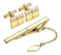 Herdear Men's Gold Tie Clips and Cufflinks Set with Gift Bag Business Necktie Clip Personalised Shirt Suit Cuff Links for Men Gifts Wedding Jewellery Accessories
