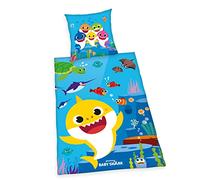 Herding Bedding Set Baby Shark, Pillowcase 80 x 80 cm, Duvet Cover 135 x 200 cm, With Button Placket, Cotton