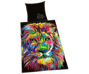 Herding BUREAU ARTISTIQUE Bedding Set Lion, Reversible Motif, Duvet Cover 135 x 200 cm, Pillow Case 80 x 80 cm, Cotton/Satin
