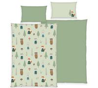 Herding Children's Reversible Bed Linen Forest Animals Flannel Green Size 1 x 100 x 135 cm + 1 x 40 x 60 cm