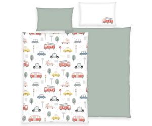 Herding Children's Reversible Bed Linen Vehicles Flannel Grey/Colourful Size 1x 100 x 135 cm + 1x 40 x 60 cm
