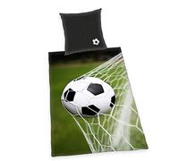 Herding Football Bedding Set, Pillow Case 80 x 80 cm, Duvet Cover 135 x 200 cm, Microfibre, Black/Grey