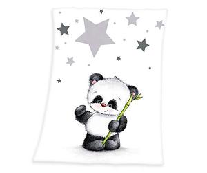 Herding Fynn Baby Blanket, Panda Motif, 75 x 100 cm, Microfiber Fleece, White