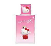 Herding Hello Kitty Bed Linen, Pillowcase 80 x 80 cm with Reversible Motif, Duvet Cover 135 x 200 cm, with Zip, 100% Cotton/Renforcé