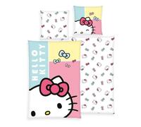 Herding Hello Kitty Bed Linen, Pillowcase Approx. 80 x 80 cm, Duvet Cover Approx. 135 x 200 cm, with Zip and Reversible Motif, 100% Cotton/Renforcé