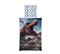 Herding Jurassic World Bed Linen, Pillowcase Approx. 80 x 80 cm, Duvet Cover Approx. 135 x 200 cm, with Zip and Reversible Motif, 100% Cotton/Renforcé