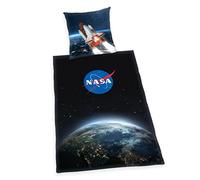Herding NASA Bedding Set, Pillowcase 70 x 90 cm, Duvet Cover 140 x 200 cm, with smooth-running zip, 100% Cotton/Renforcé, Black