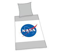 Herding NASA Bedding Set, Pillowcase 70 x 90 cm, Duvet Cover 140 x 200 cm, with smooth-running zip, 100% Cotton/Renforcé, Grey/White