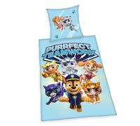 Herding Paw Patrol Bed Linen, Pillowcase 80 x 80 cm with Reversible Motif, Duvet Cover 135 x 200 cm, with Button Placket, 100% Cotton