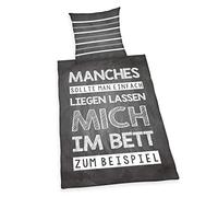Herding Sayings Bedding Set, Reversible, Pillow case 80 x 80 cm, Duvet cover 135 x 200 cm, Cotton/renforcé, Grey/white