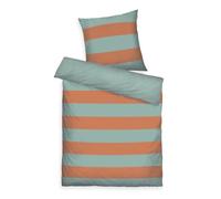 Herding Tom Tailor Bed Linen, Bold Stripes, Warm Coral & Fresh Sage, 80 x 80 cm + 135 x 200 cm, 100% Cotton/Renforcé, with Reversible Motif and Coloured Branded Zip