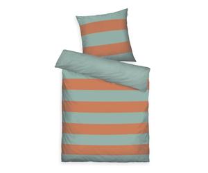 Herding Tom Tailor Bed Linen, Bold Stripes, Warm Coral & Fresh Sage, 80 x 80 cm + 135 x 200 cm, 100% Cotton/Renforcé, with Reversible Motif and Coloured Branded Zip