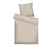 Herding Tom Tailor Satin Bed Linen 80 x 80 cm + 135 x 200 cm, 100% Cotton/Satin, with Double Stitching on Pillow, Reversible Motif and Coloured Brand Zip, TWO Tone Solid Colours Beige (Sunny Sand)