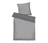 Herding Tom Tailor Satin Bed Linen 80 x 80 cm + 155 x 220 cm, 100% Cotton/Satin, with Double Stitching on Pillow, Reversible Motif and Coloured Brand Zip, Two-Tone Solid Colours Grey (Moody Grey)