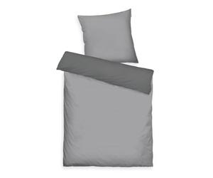 Herding Tom Tailor Satin Bed Linen 80 x 80 cm + 155 x 220 cm, 100% Cotton/Satin, with Double Stitching on Pillow, Reversible Motif and Coloured Brand Zip, Two-Tone Solid Colours Grey (Moody Grey)