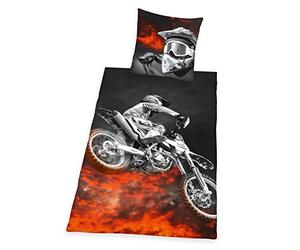 Herding YOUNG COLLECTION Bedding Set, Reversible Motif Motocross, Duvet Cover 135 x 200 cm, Pillow Case 80 x 80 cm, Polyester