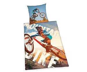 Herding YOUNG COLLECTION Bedding Set, Reversible Motif Mountain Bike, Duvet Cover 135 x 200 cm, Pillow Case 80 x 80 cm, Cotton/Renforcé
